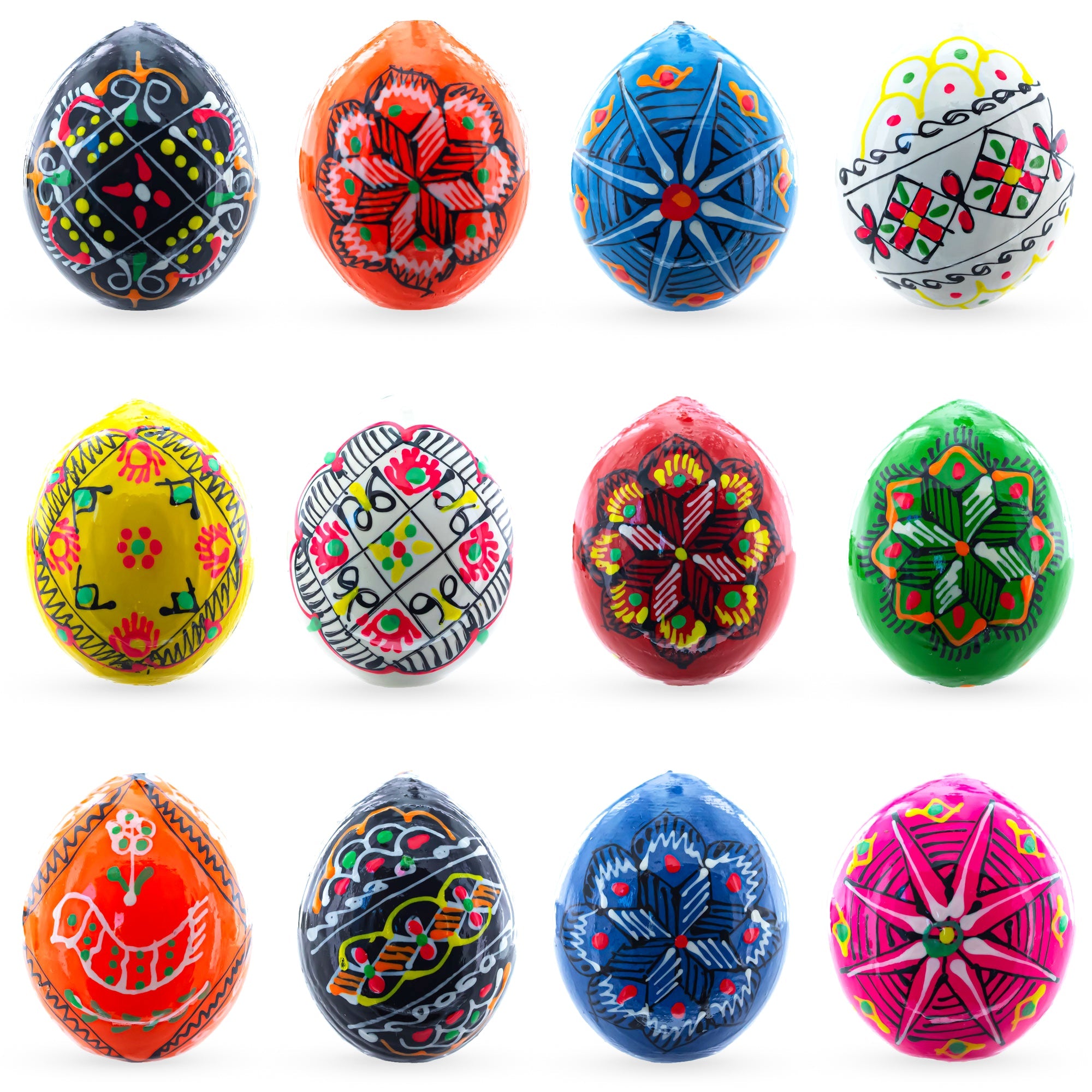 Set Of 12 Ukrainian Wooden Easter Eggs Pysanky 1.5 Inches