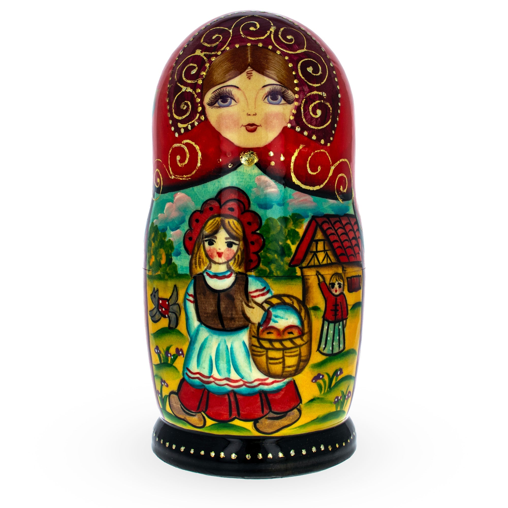 Set Of 5 Little Red Riding Hood Wooden  Nesting Dolls 7 Inches