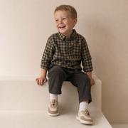 Organic Collared Long Sleeve Shirt - Olive Gingham