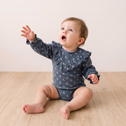Organic Ruffle Bubble Romper - Indigo Blossom