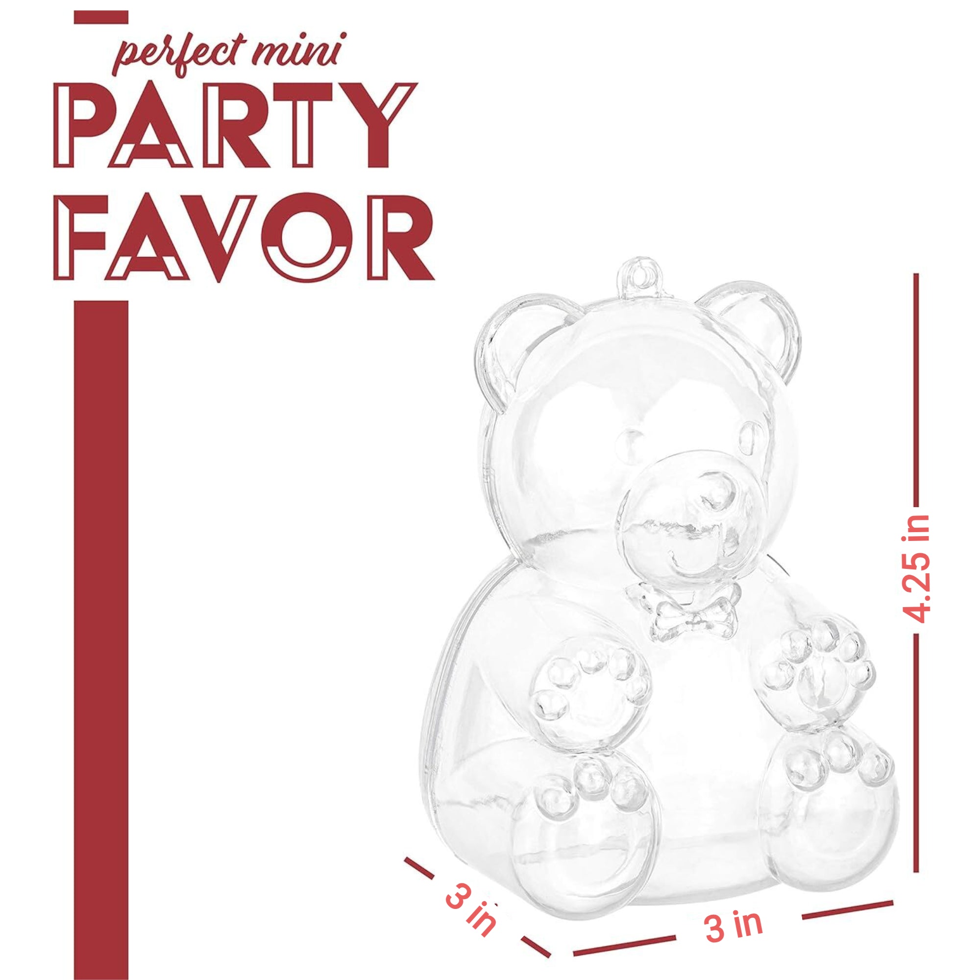 Large Bear Shaped Acrylic Candy Boxes 18 Pack 3"x3"x4.25"