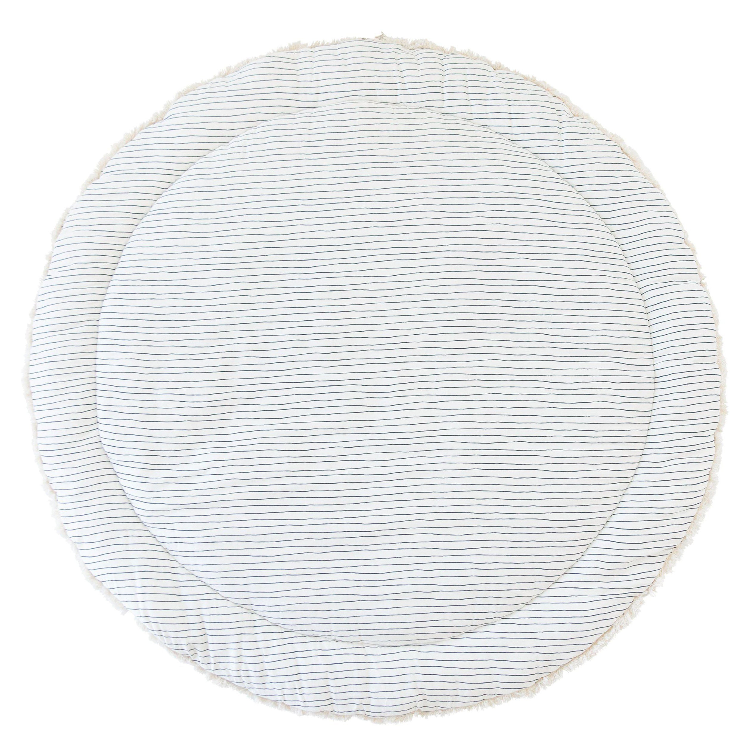 Organic Cotton Quilted Round Play Mat - Cobi Blue Stripes And Ivory