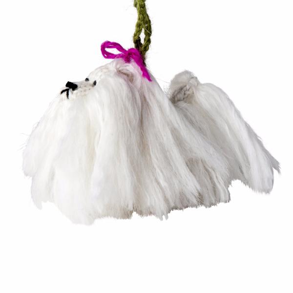 Hand Knit Alpaca Wool Christmas Ornament - Maltese Dog