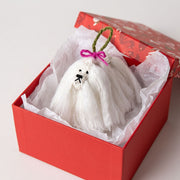 Hand Knit Alpaca Wool Christmas Ornament - Maltese Dog