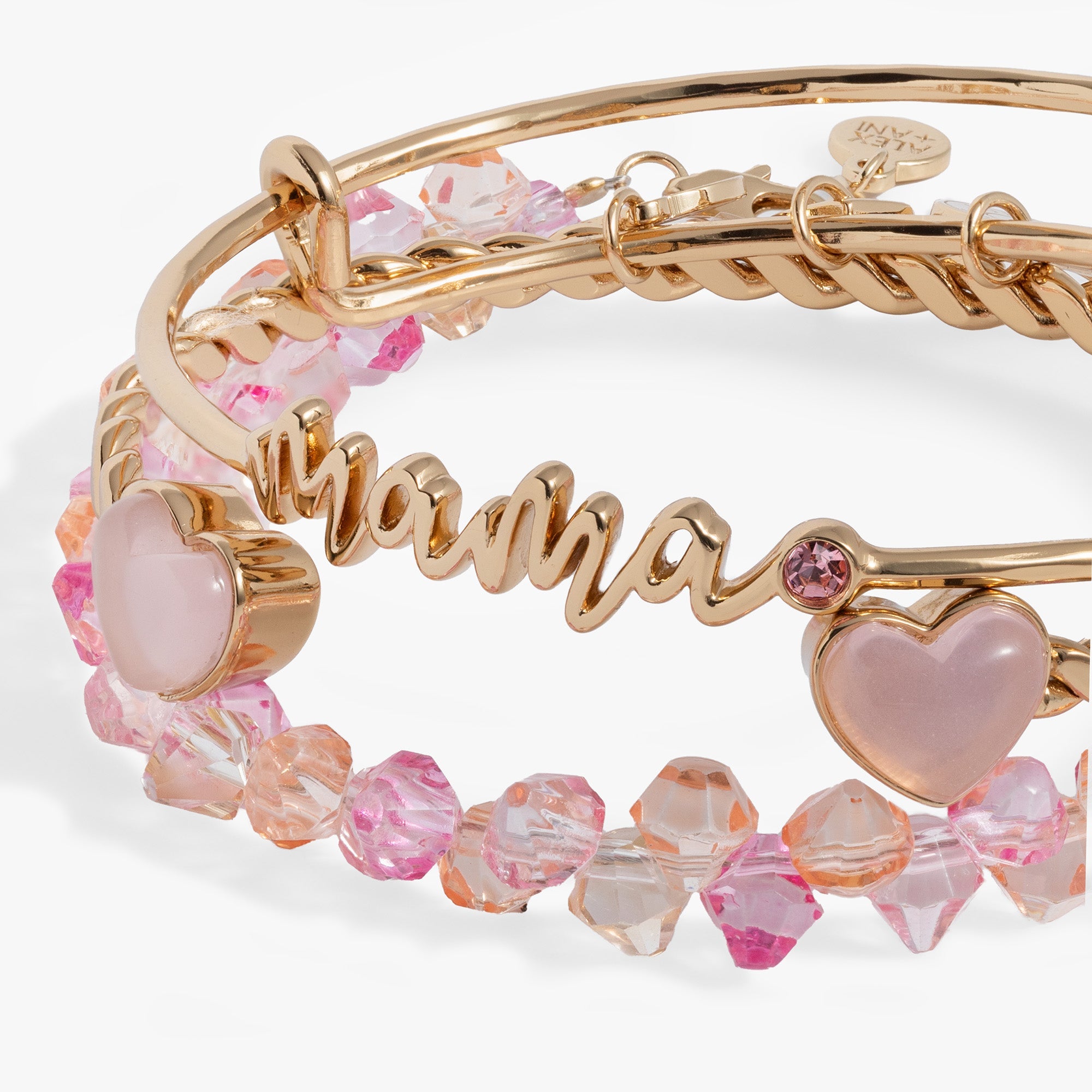 'mama' Pink Beaded Bangle Set Of 3