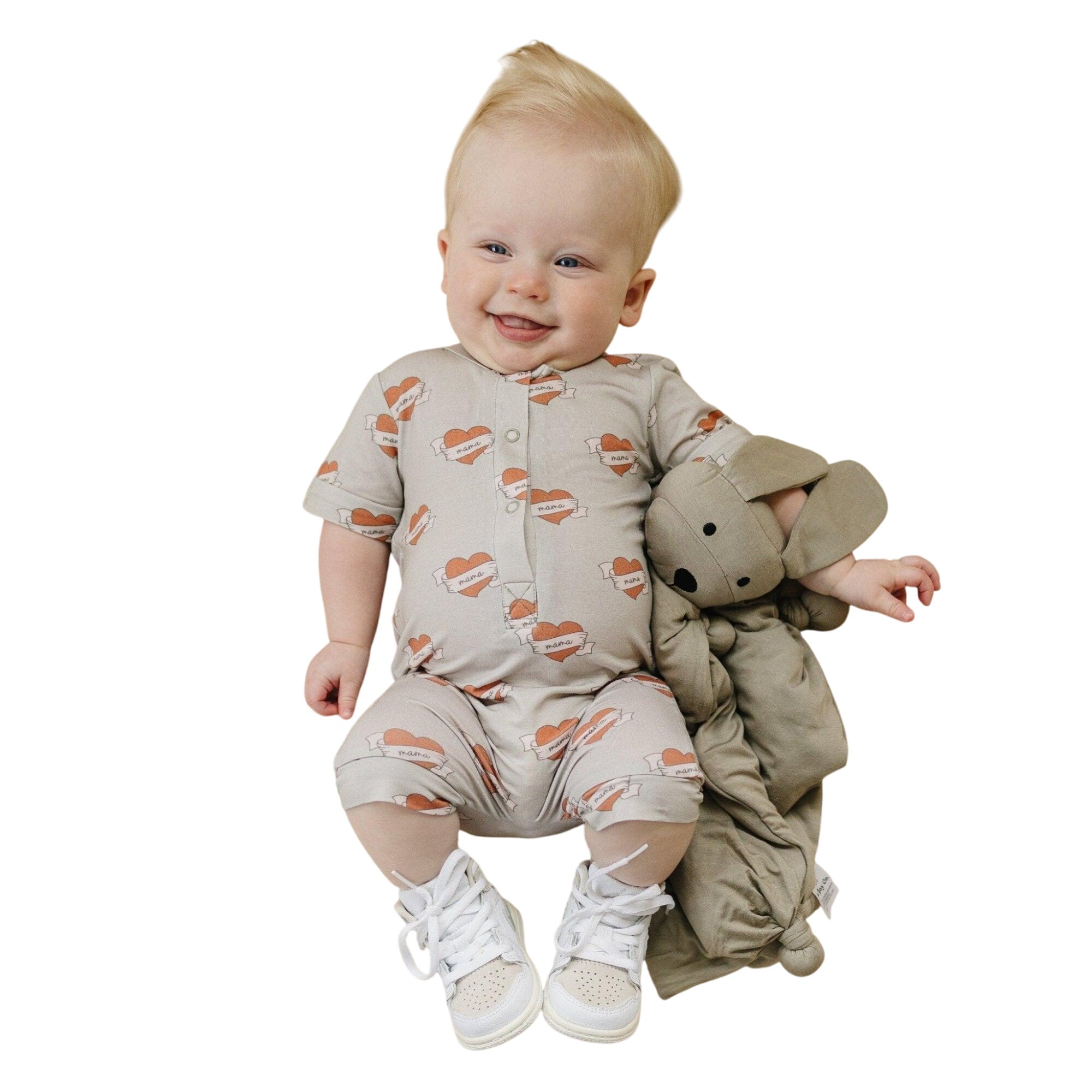 Mama Tattoo Hearts Bamboo Henley Romper