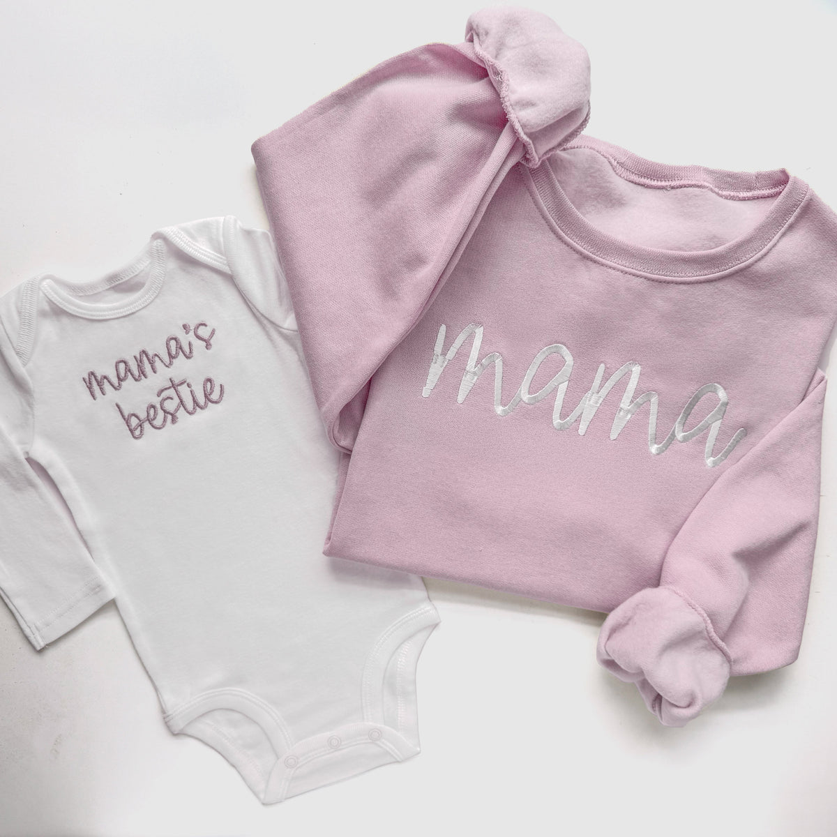 Mama & Mini Matching Sweatshirt Set | Mother Daughter Embroidered Outfit