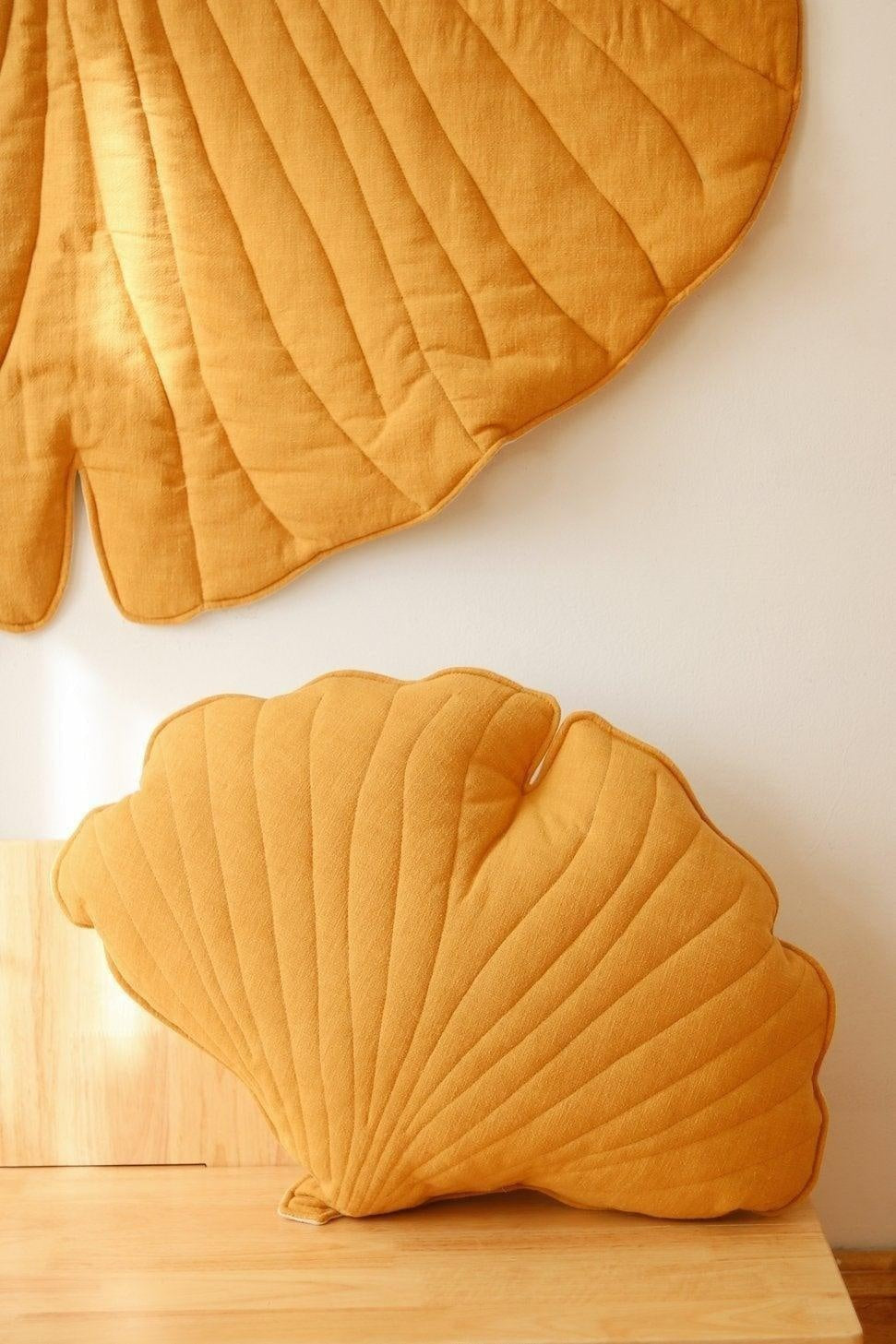 Linen Mango Ginkgo Leaf Pillow