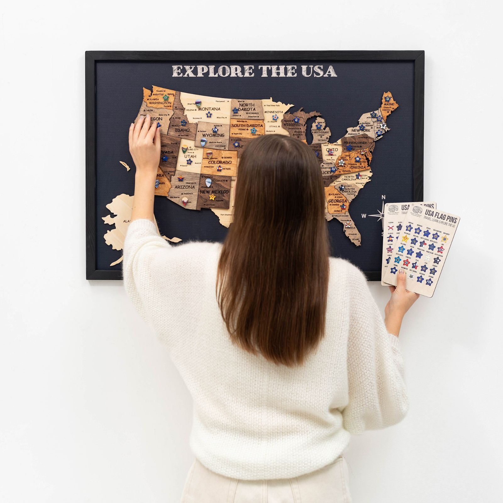 3d Wooden Usa Map On Board Multicolor