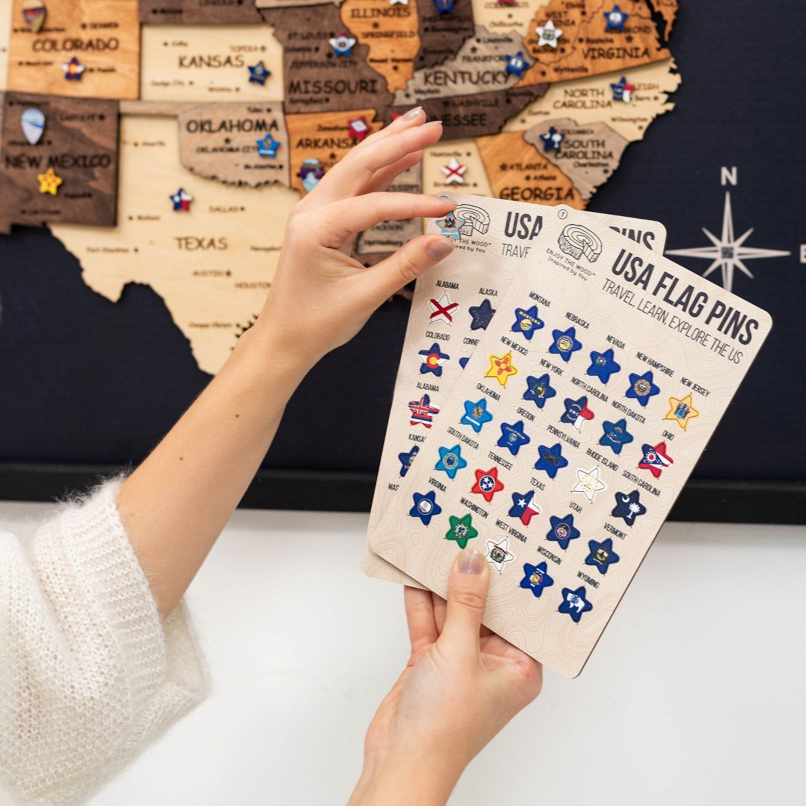 3d Wooden Usa Map On Board Multicolor