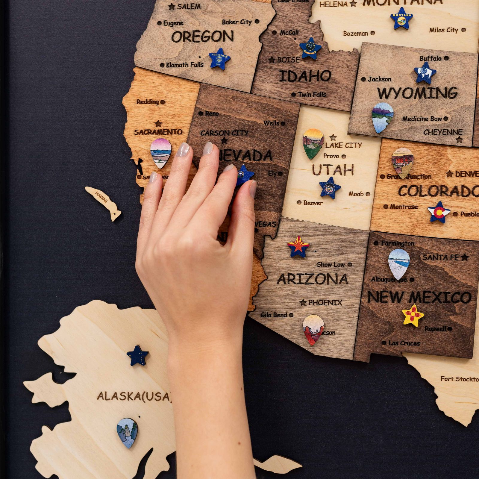 3d Wooden Usa Map On Board Multicolor