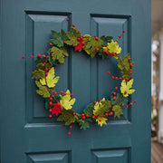 Maple Leaf Wreath With Berries In Hand Felted Wool - 12"