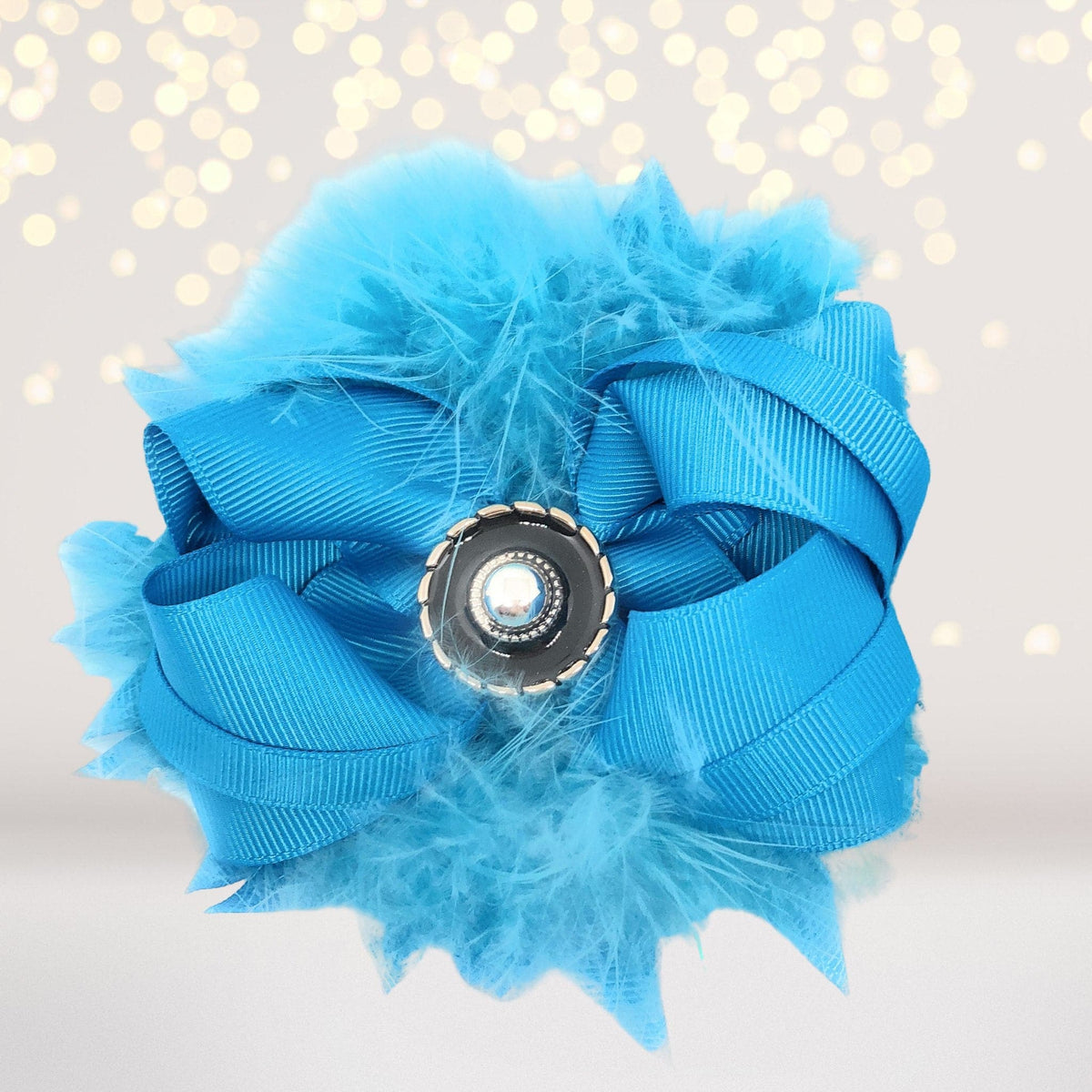 Marabou Feather Flower Shaped Hair Bow, Marabou Boutique Bow