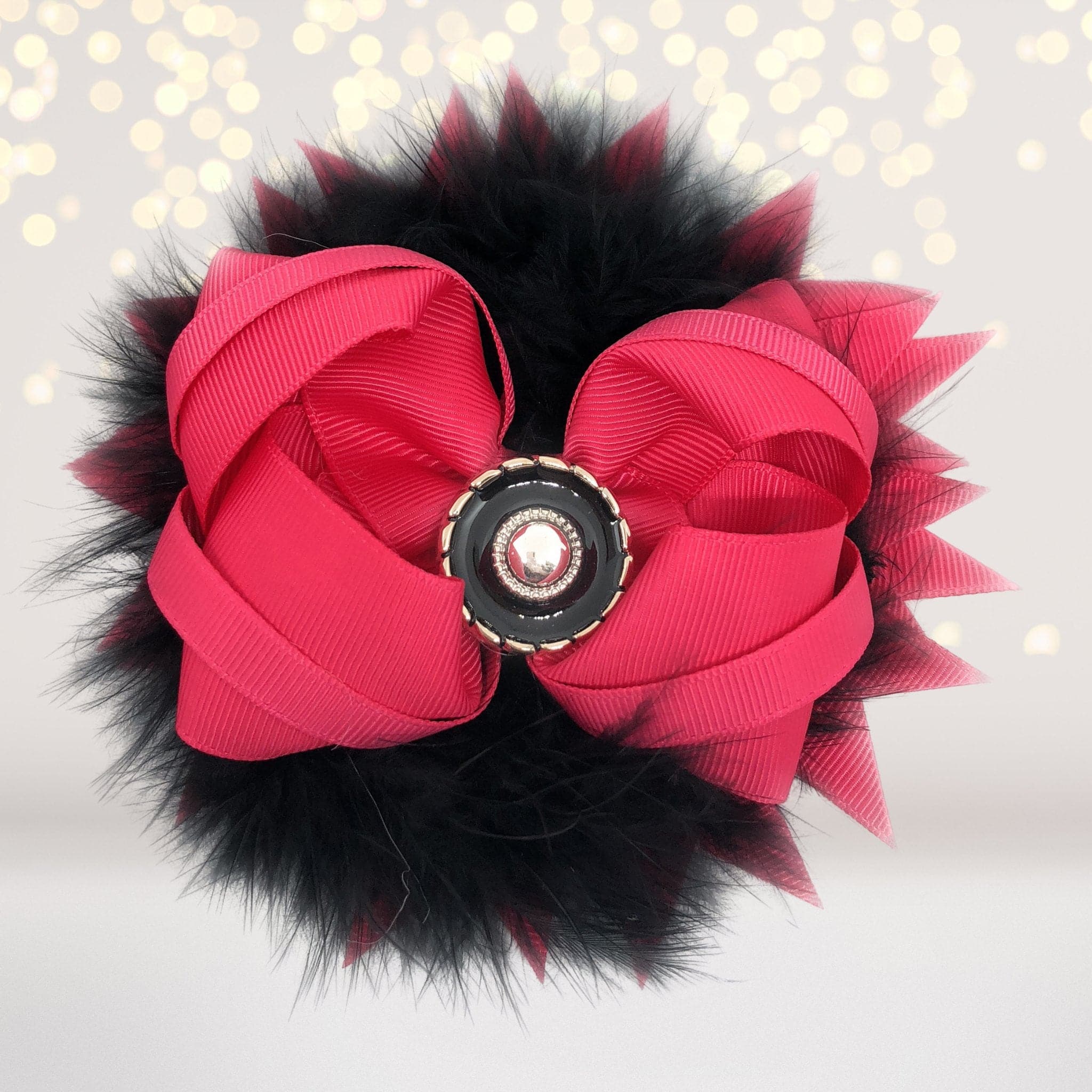 Marabou Feather Flower Shaped Hair Bow, Marabou Boutique Bow