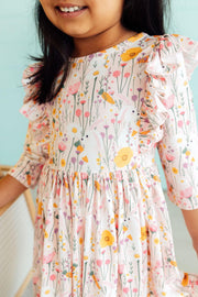 Carrot Cutie 3/4 Sleeve Ruffle Twirl Dress