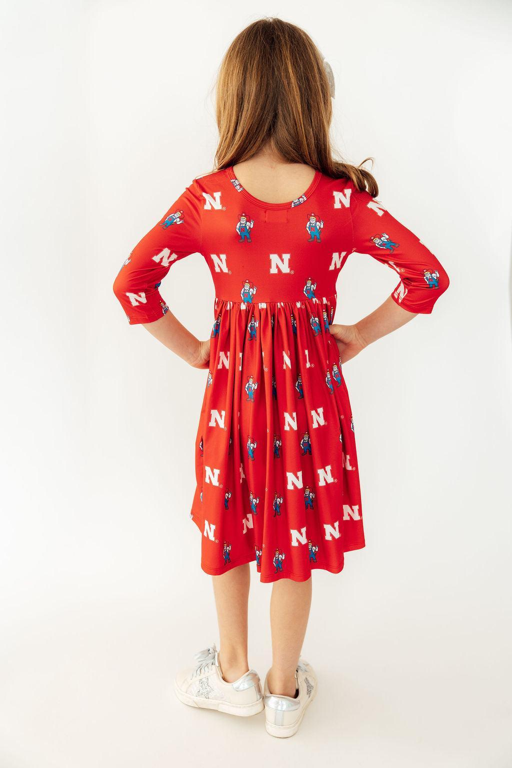 Nebraska Red Herbie Husker 3/4 Sleeve Pocket Twirl Dress