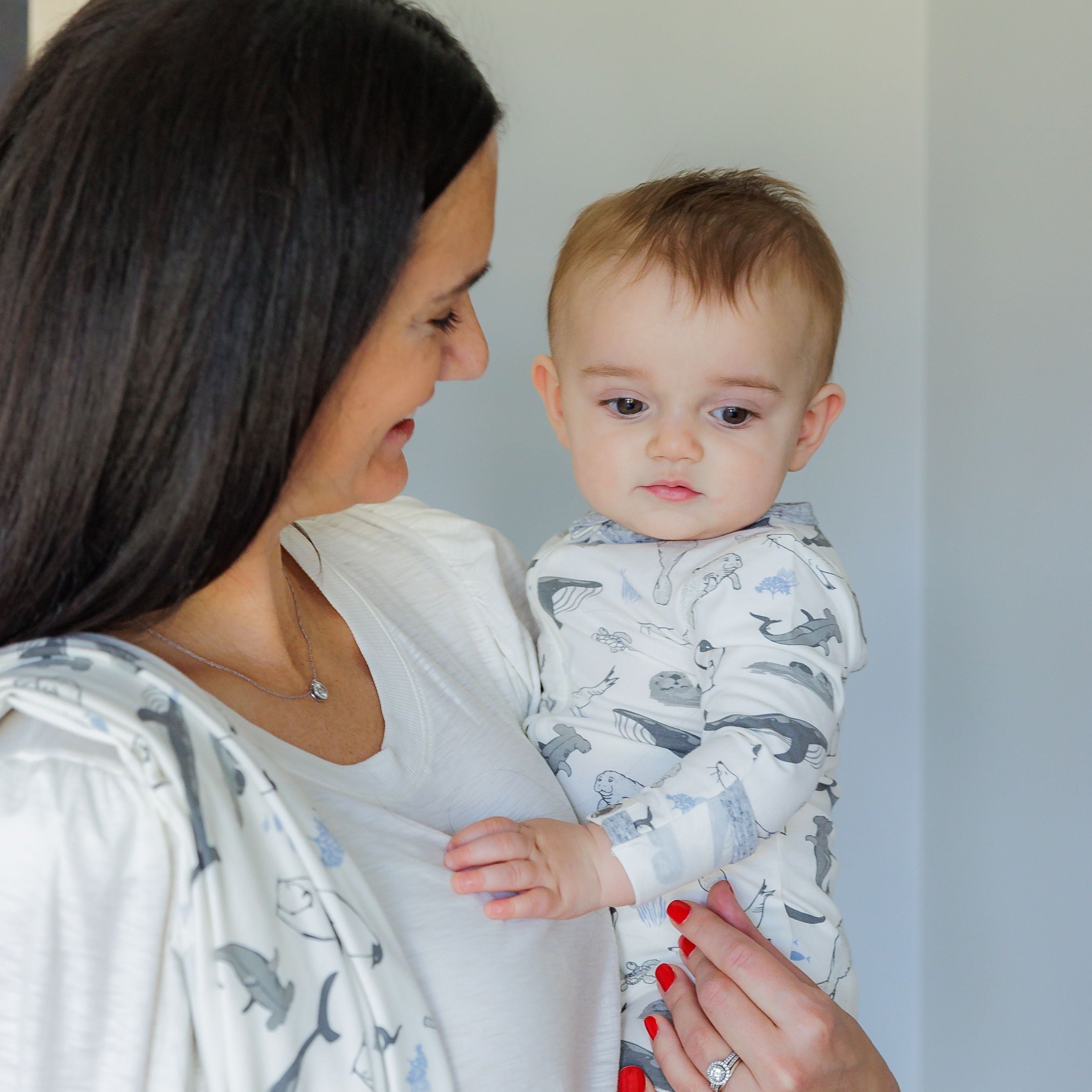 Marine Life Printed Footie In Sustainable Fabric