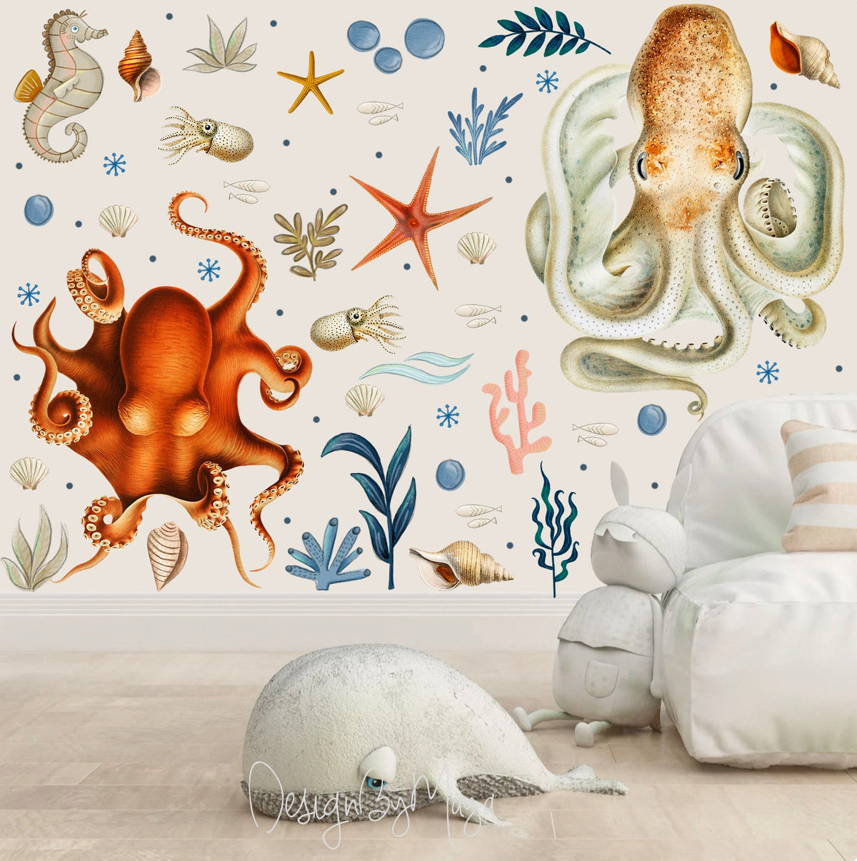 Marine And Sealife Decals - Fabric Nursery Wall Art Decals