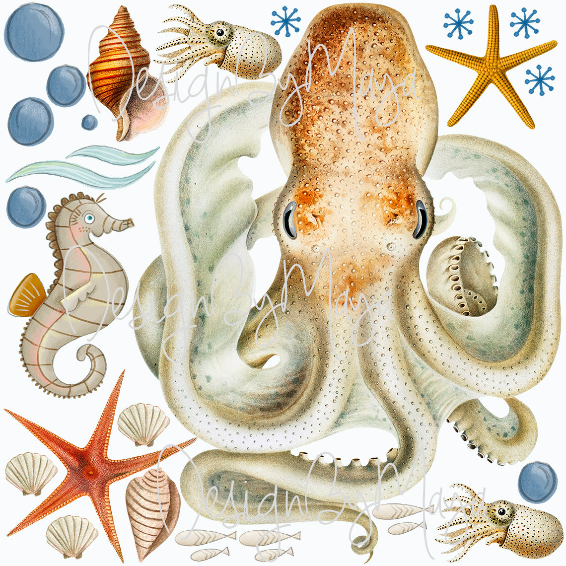 Marine And Sealife Decals - Fabric Nursery Wall Art Decals