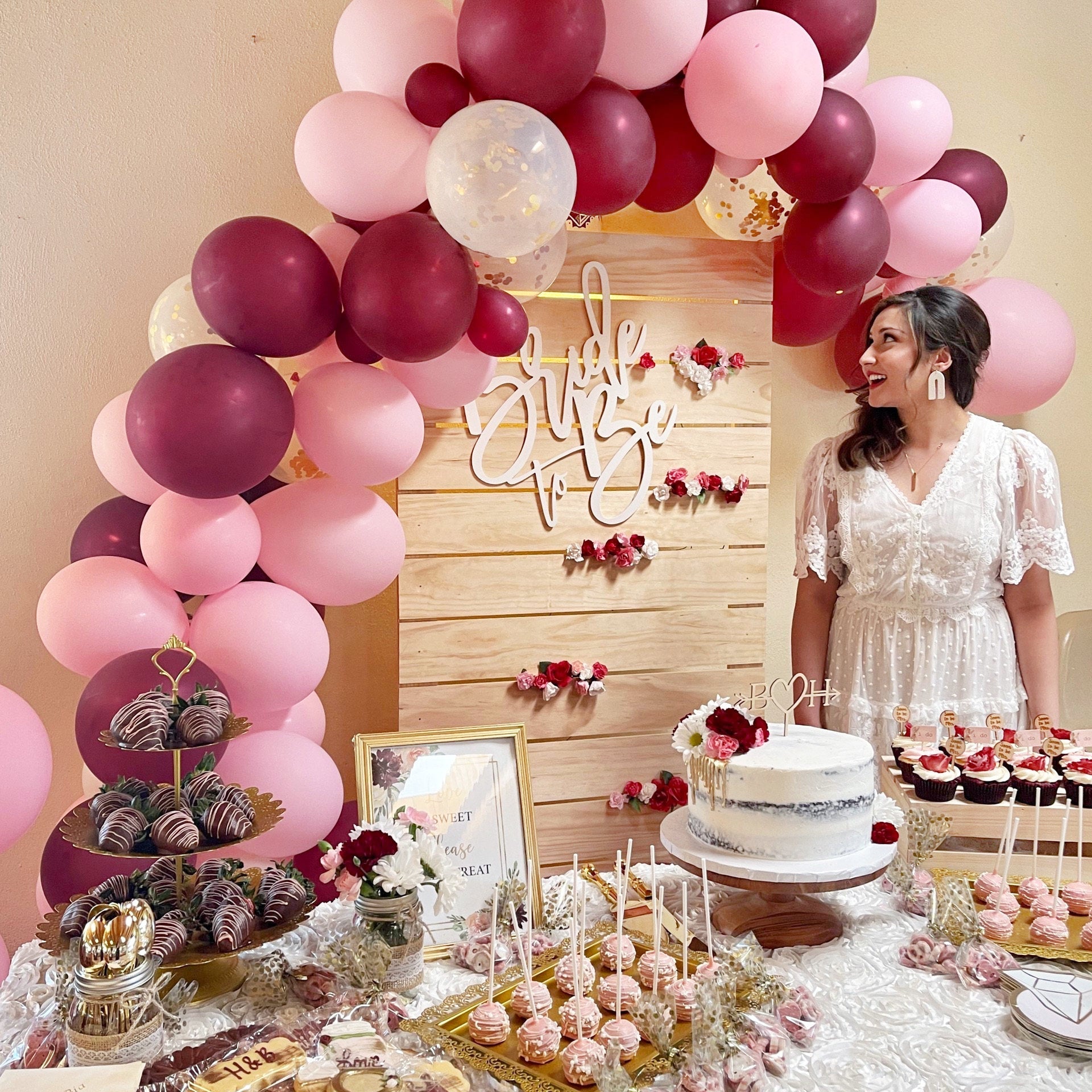 Pink, Burgundy & Gold Confetti Balloon Garland Kit