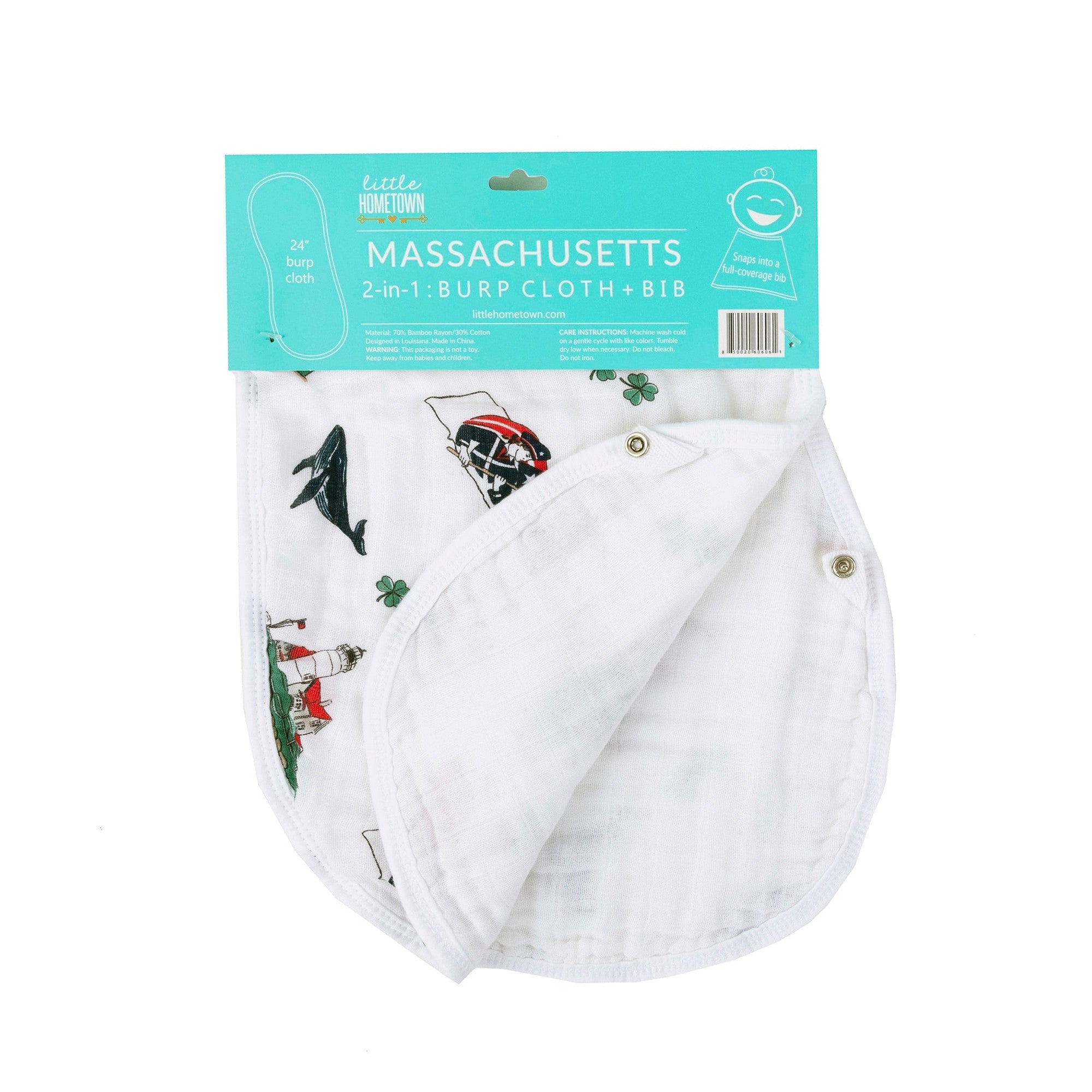 Massachusetts (sweeter Than Caroline) Newborn Gift Bundle: Swaddle, Bib & Onesie