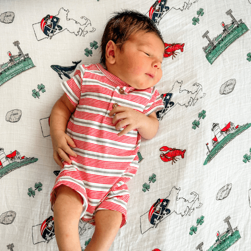 Massachusetts (sweeter Than Caroline) Newborn Gift Bundle: Swaddle, Bib & Onesie