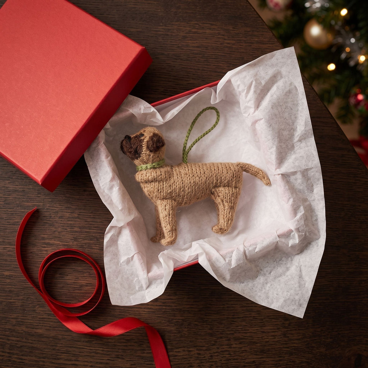 Hand Knit Alpaca Wool Christmas Ornament - Mastiff Dog