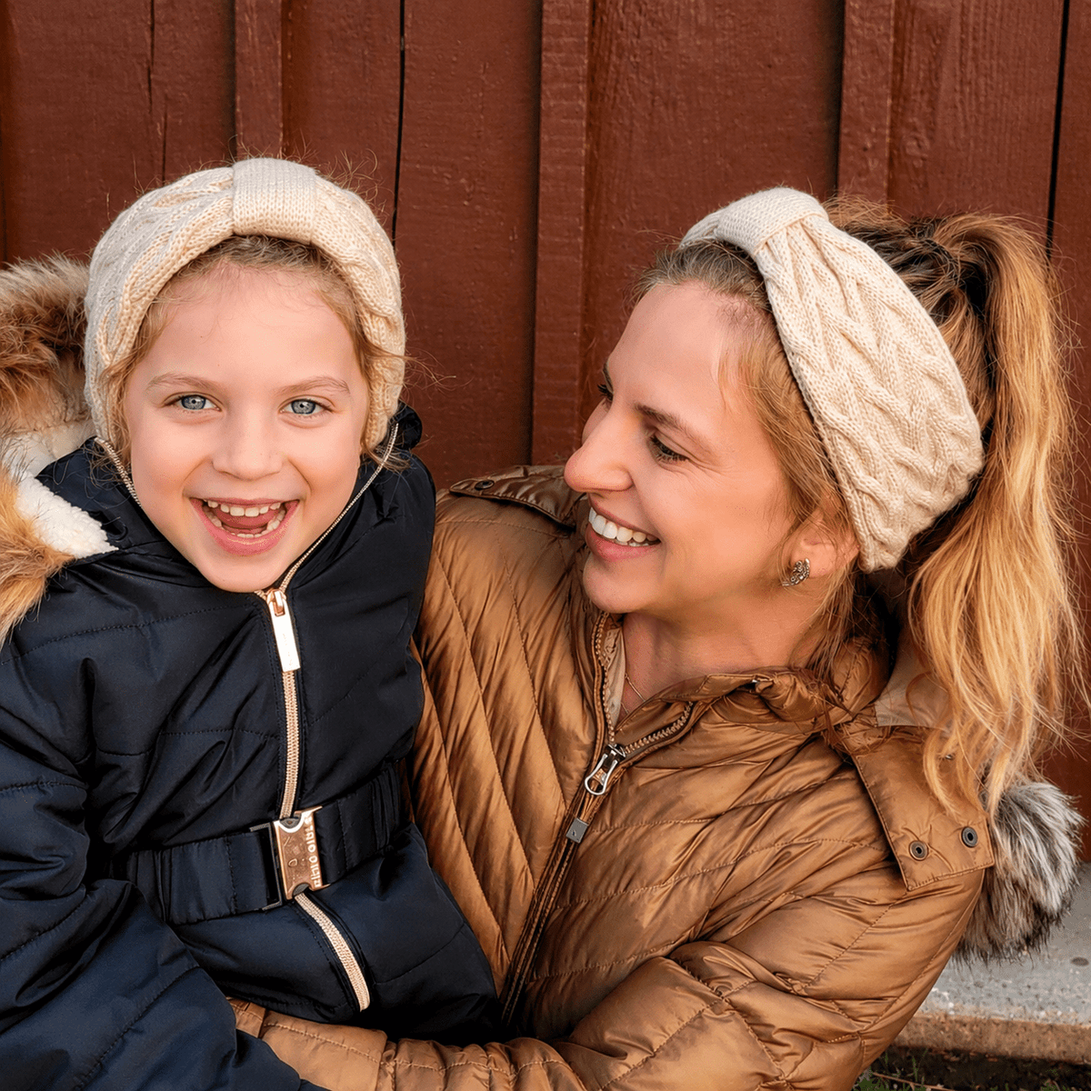 Matching Mommy & Me Ear Warmer Headbands- Beige