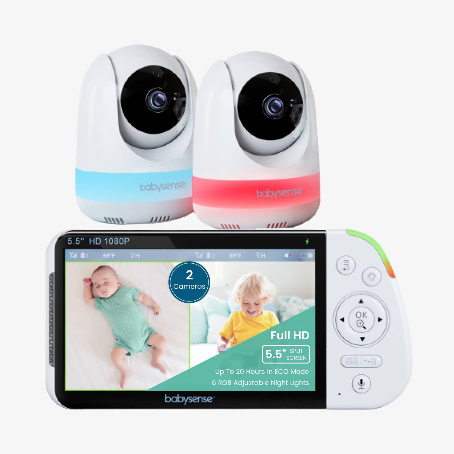 Babysense Max View: Video Baby Monitor With 1 Or 2 Cameras, Non Wifi, Split Screen, Night Light & Sound Machine