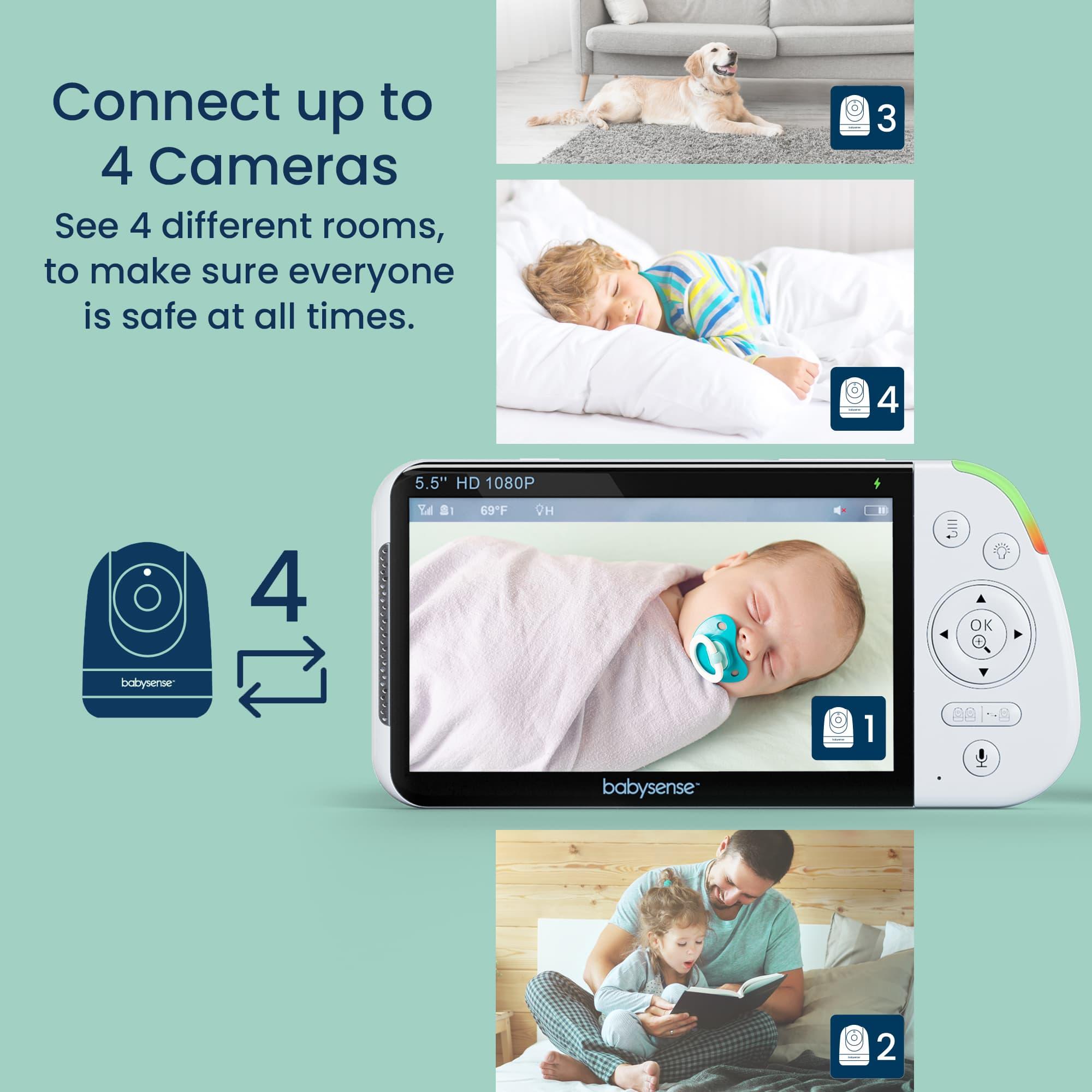 Babysense Max View: Video Baby Monitor With 1 Or 2 Cameras, Non Wifi, Split Screen, Night Light & Sound Machine