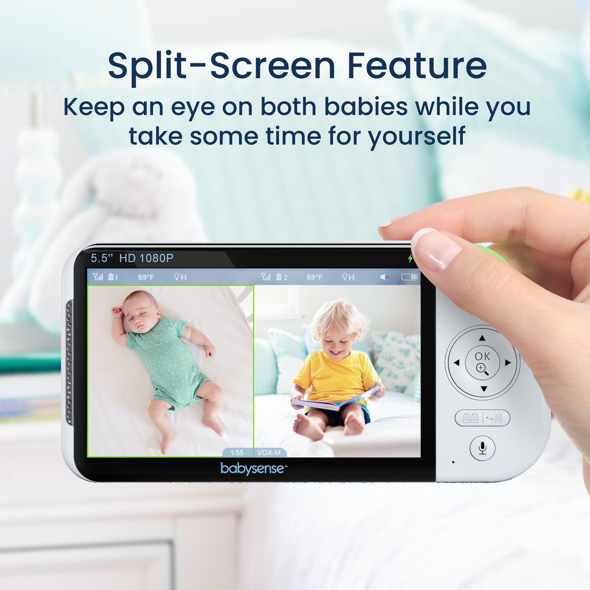 Babysense Max View: Video Baby Monitor With 1 Or 2 Cameras, Non Wifi, Split Screen, Night Light & Sound Machine