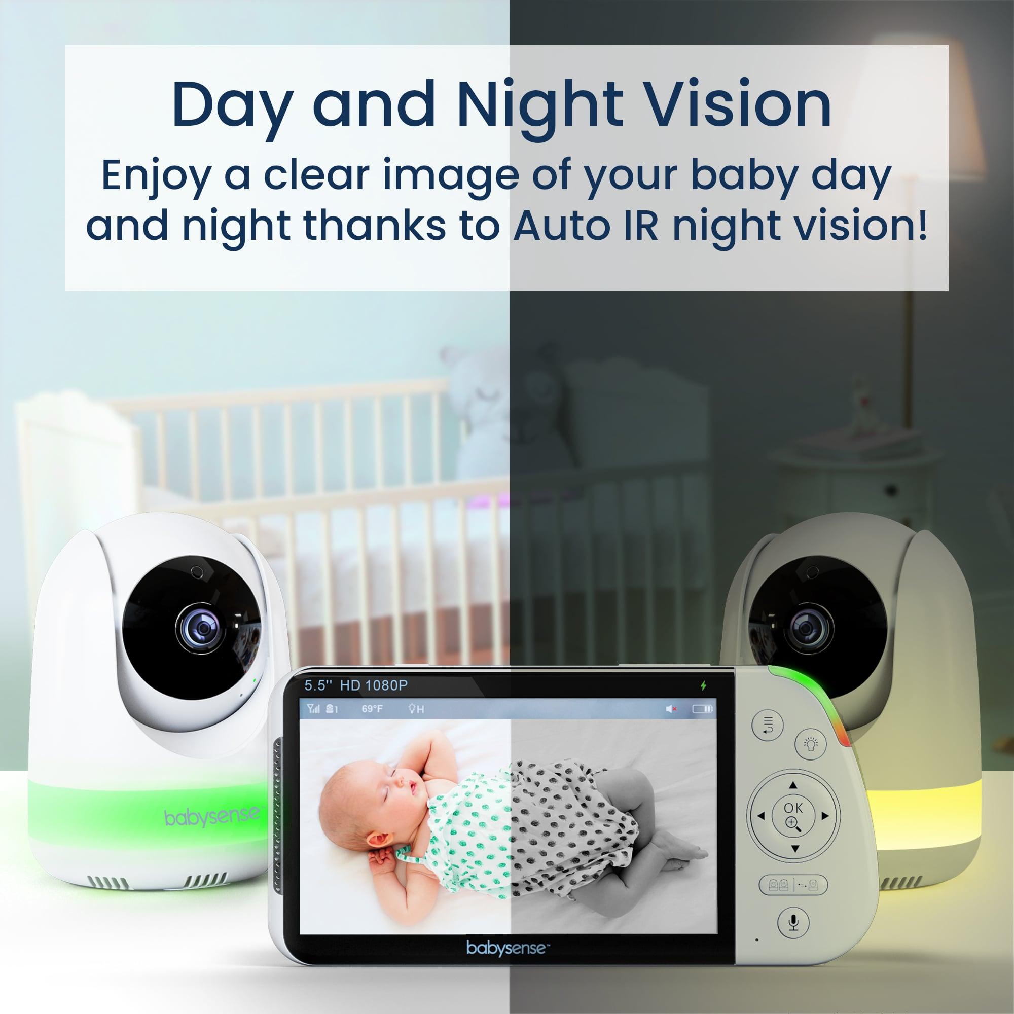 Babysense Max View: Video Baby Monitor With 1 Or 2 Cameras, Non Wifi, Split Screen, Night Light & Sound Machine