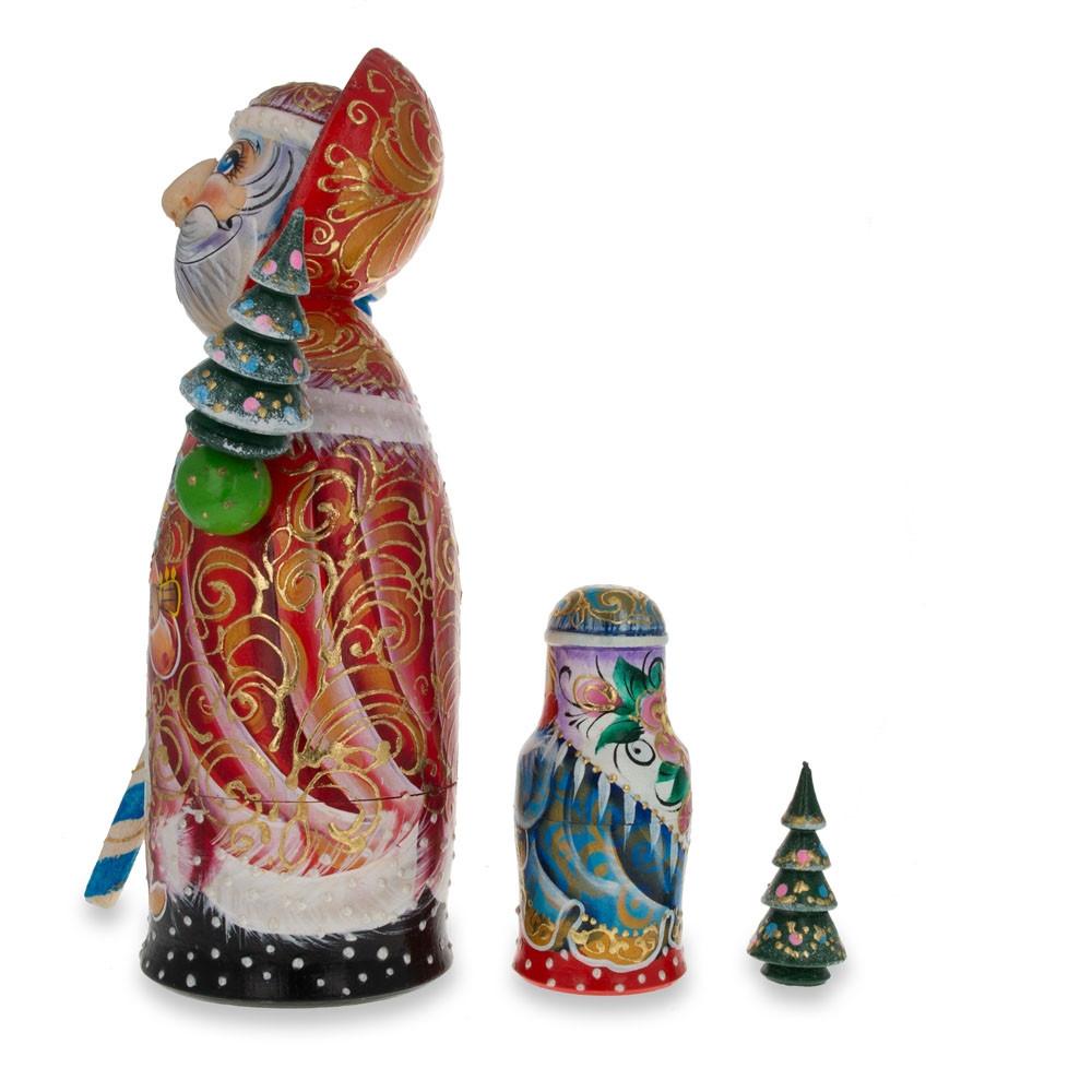 Hand Carved Solid Wood Santa Did Moroz Nesting Dolls 9.5 Inches