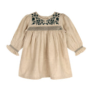 Meadow Breeze Linen Embroidered Oasis dress