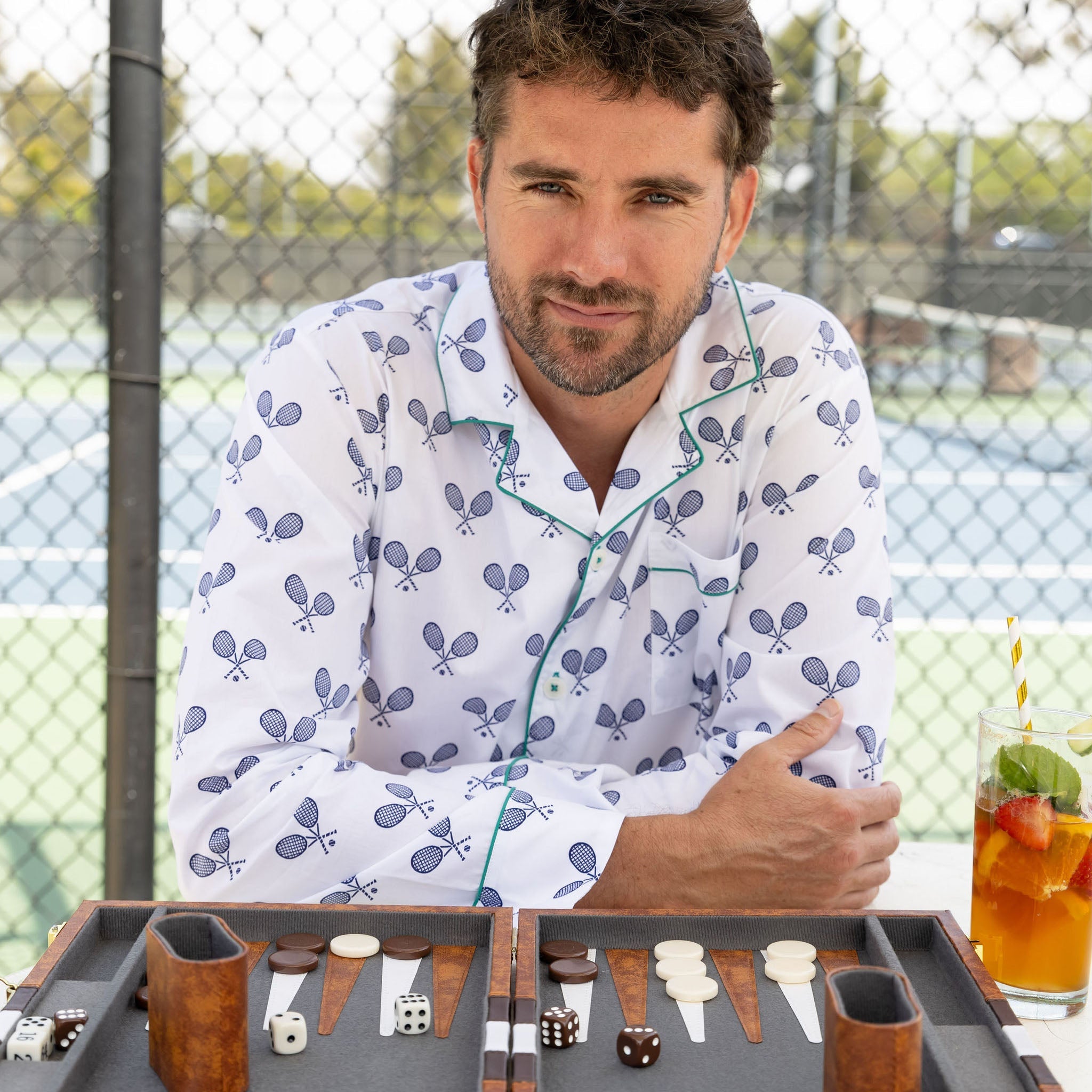 Men's Tennis Navy Long Pj Set