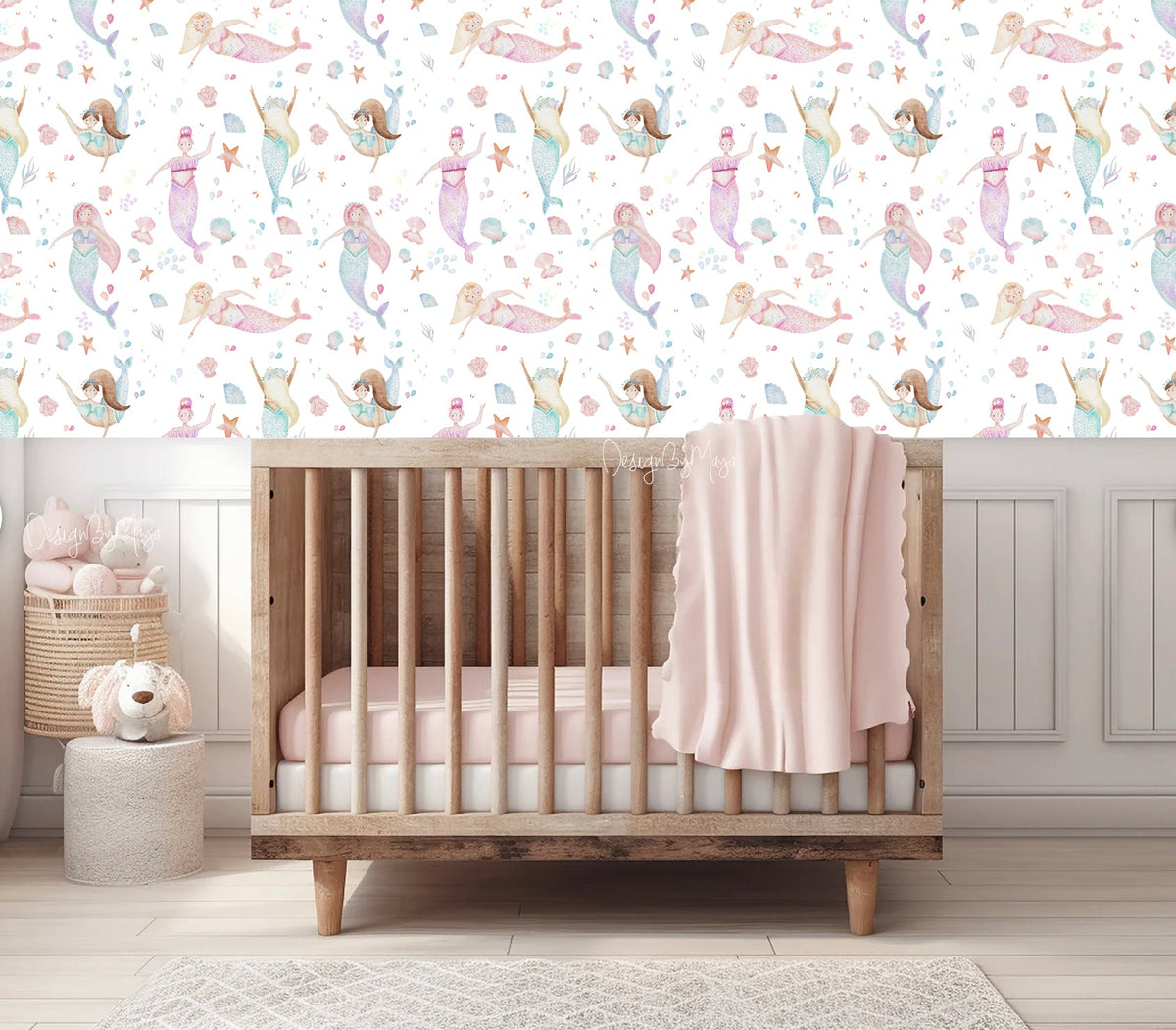 Mermaids And Ocean Foliage - Nursery Wall Decor Wallpapers