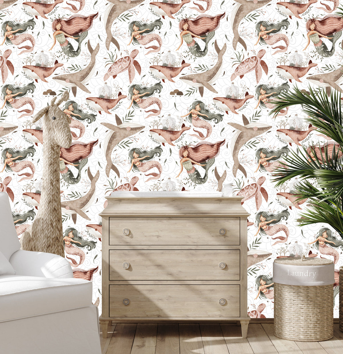 Mermaids And Ocean Foliage - Nursery Wall Decor Wallpapers