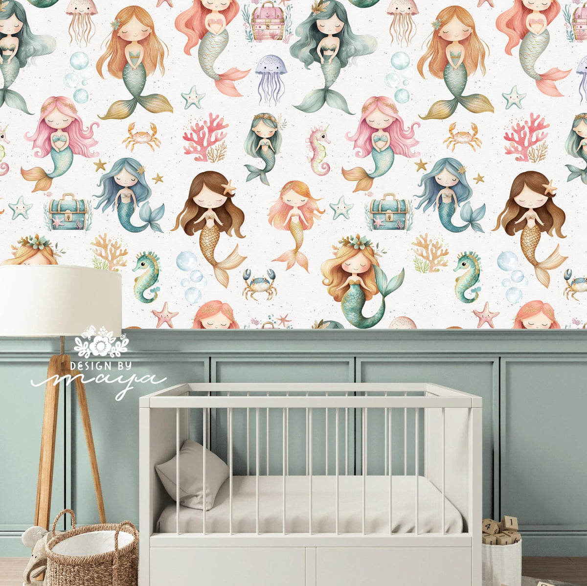 Little Mermaids And Ocean Creatures Decals - Fabric Nursery Wall Art Decals
