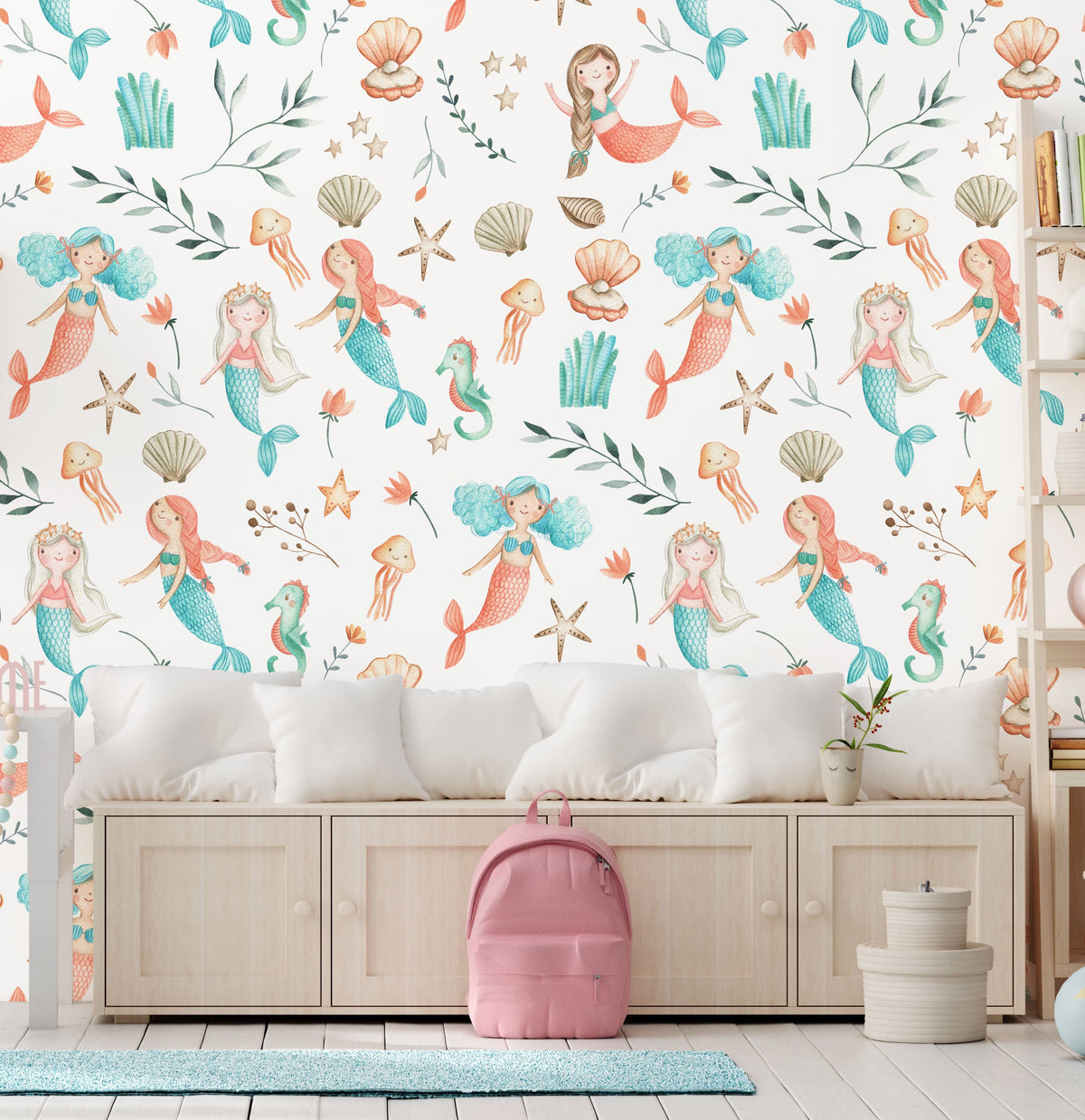 Mermaids And Ocean Foliage - Nursery Wall Decor Wallpapers