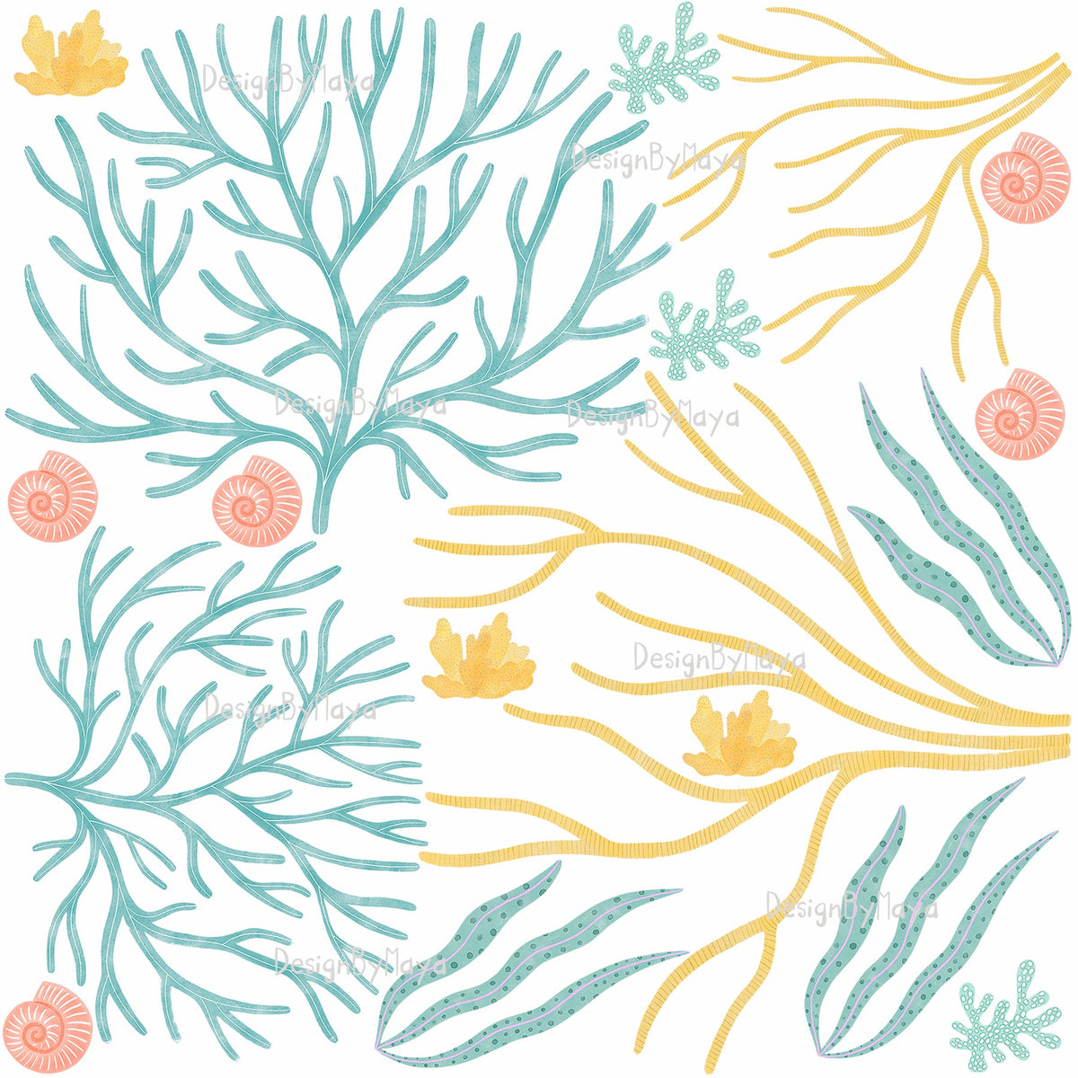 Mermaids And Ocean Foliage - Nursery Wall Decals