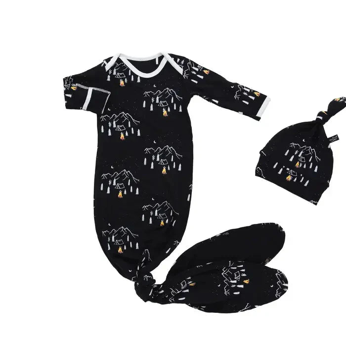 Midnight Camping Bamboo Knotted Newborn Gown + Hat Set