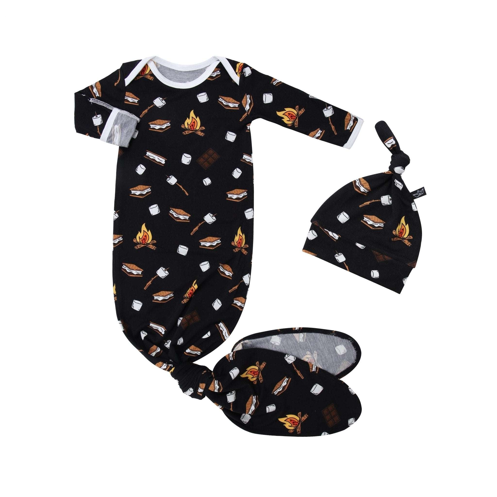 Midnight S'mores Bamboo Knotted Newborn Gown + Hat Set