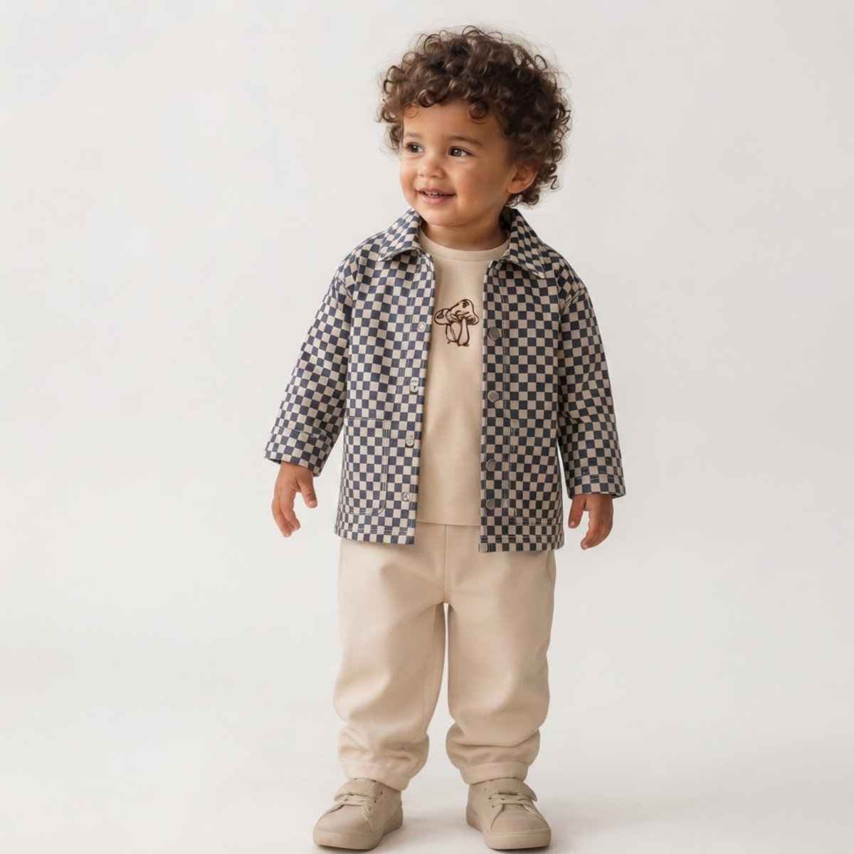 Organic Twill Button Jacket - Midnight Check