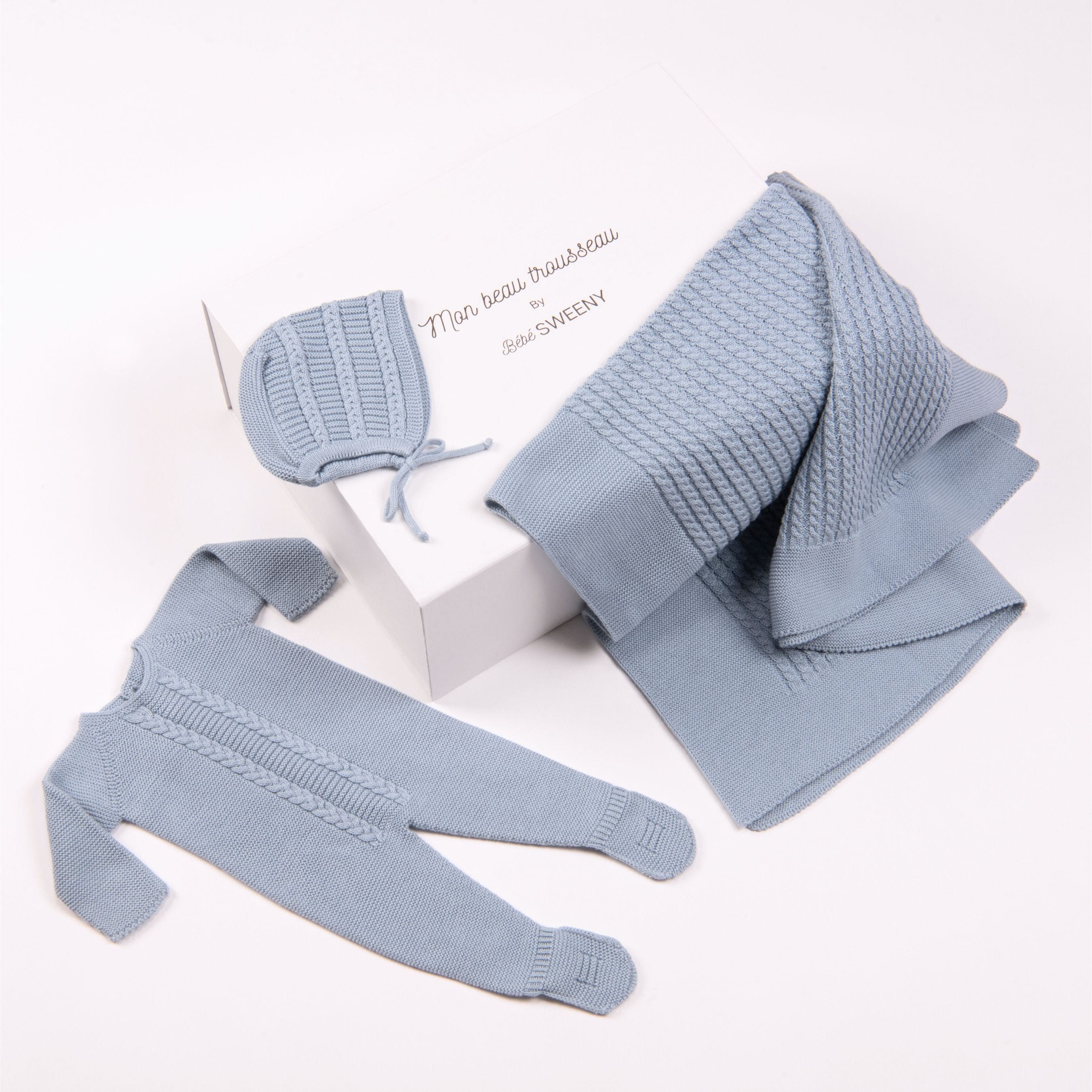 Miel | Blue Cotton Knit Babygrow Gift Set