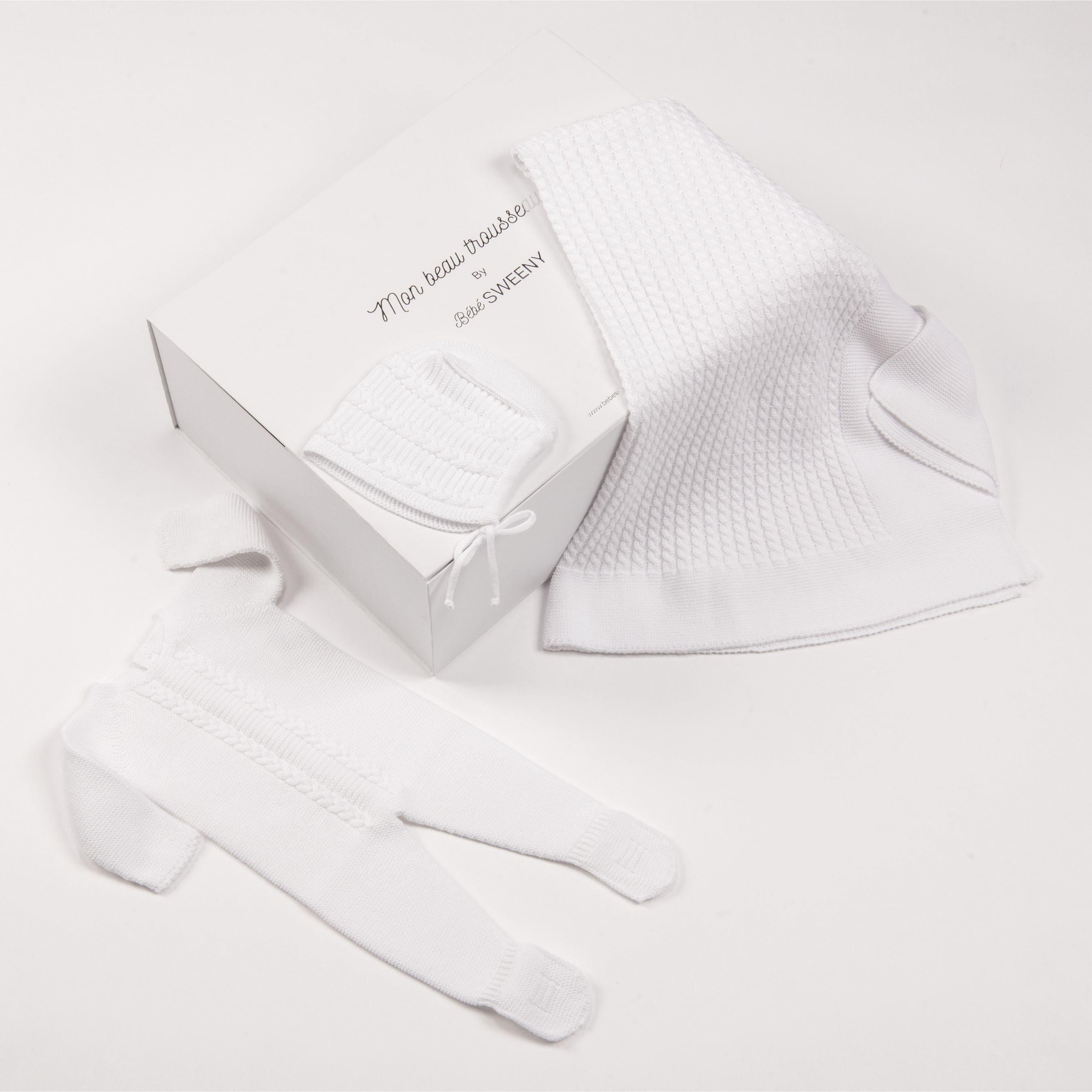 Miel | White Cotton Knit Babygrow Gift Set