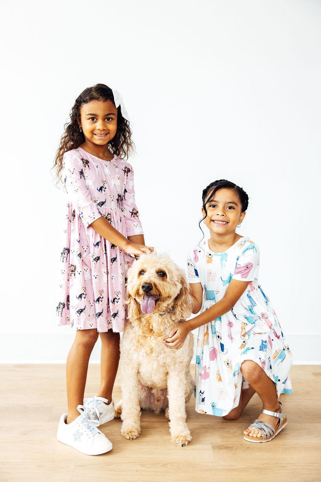 Puppy Kisses 3/4 Sleeve Pocket Twirl Dress