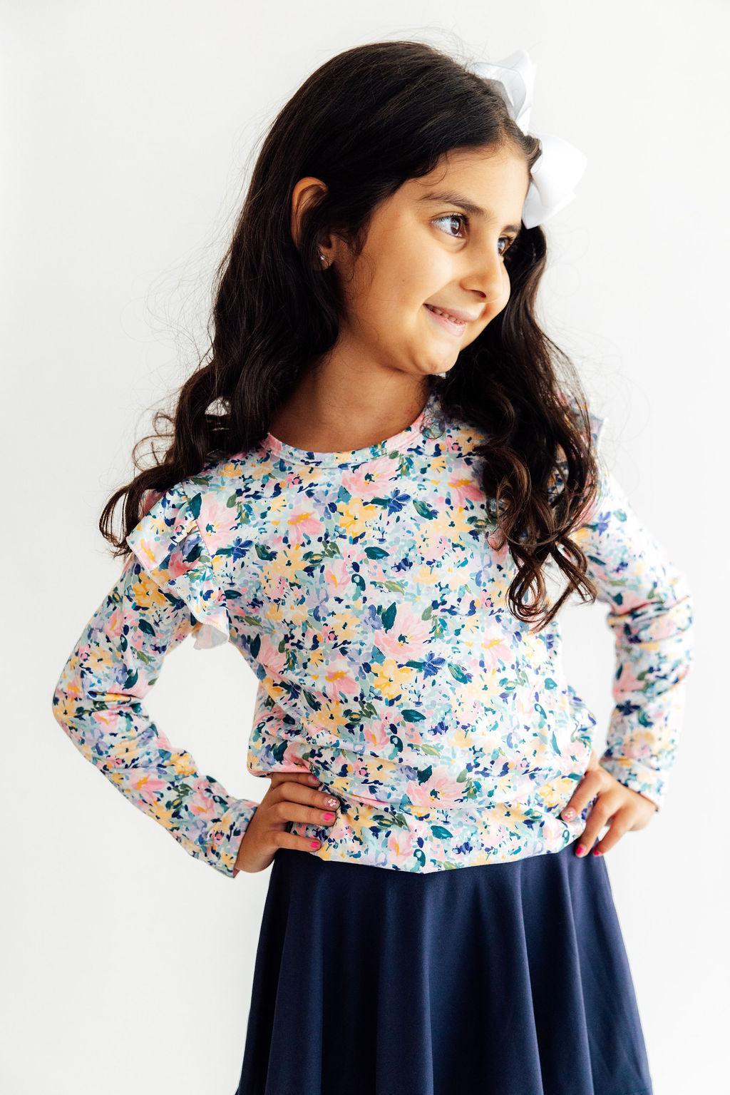Fall Floral L/s Ruffle Tee