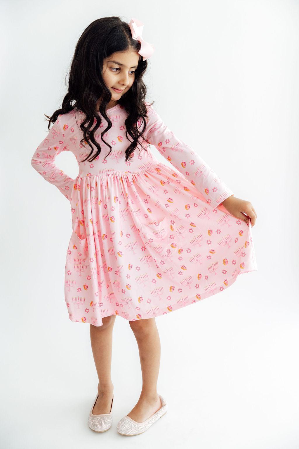 Pink Dreidel Darling L/s Pocket Twirl Dress