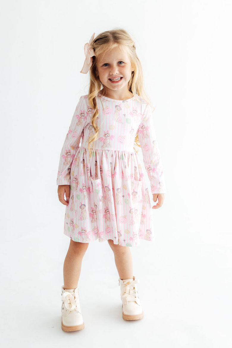 Pawsitively Spooky L/s Pocket Twirl Dress