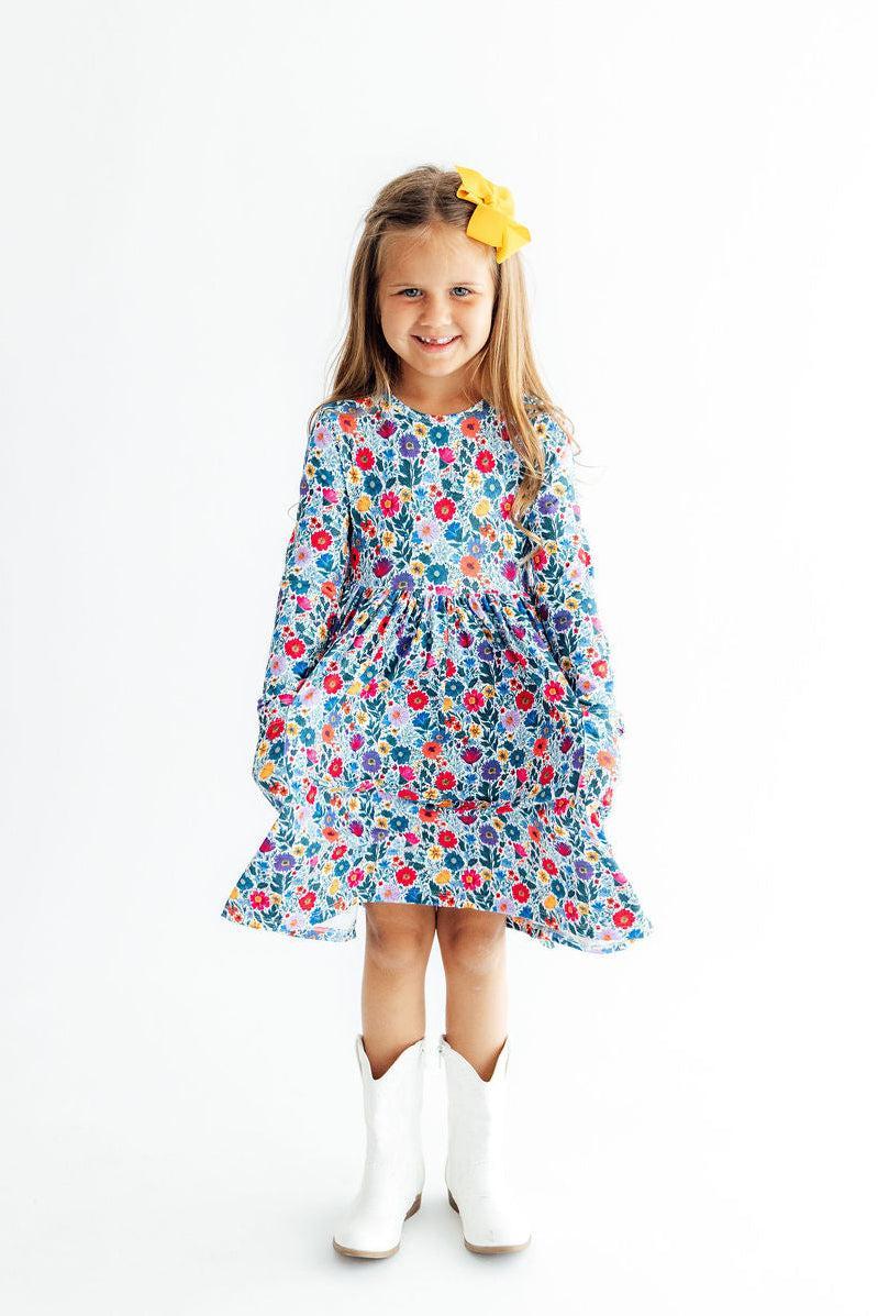 Vintage Floral L/s Pocket Twirl Dress